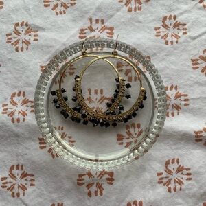 {3/$15} Gold Rounded Chandelier Earrings with Black Beads